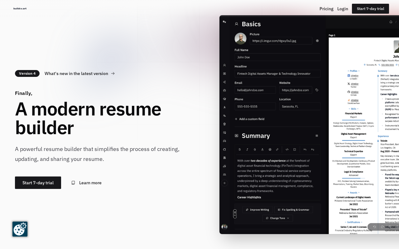 Screenshot von buildcv.art