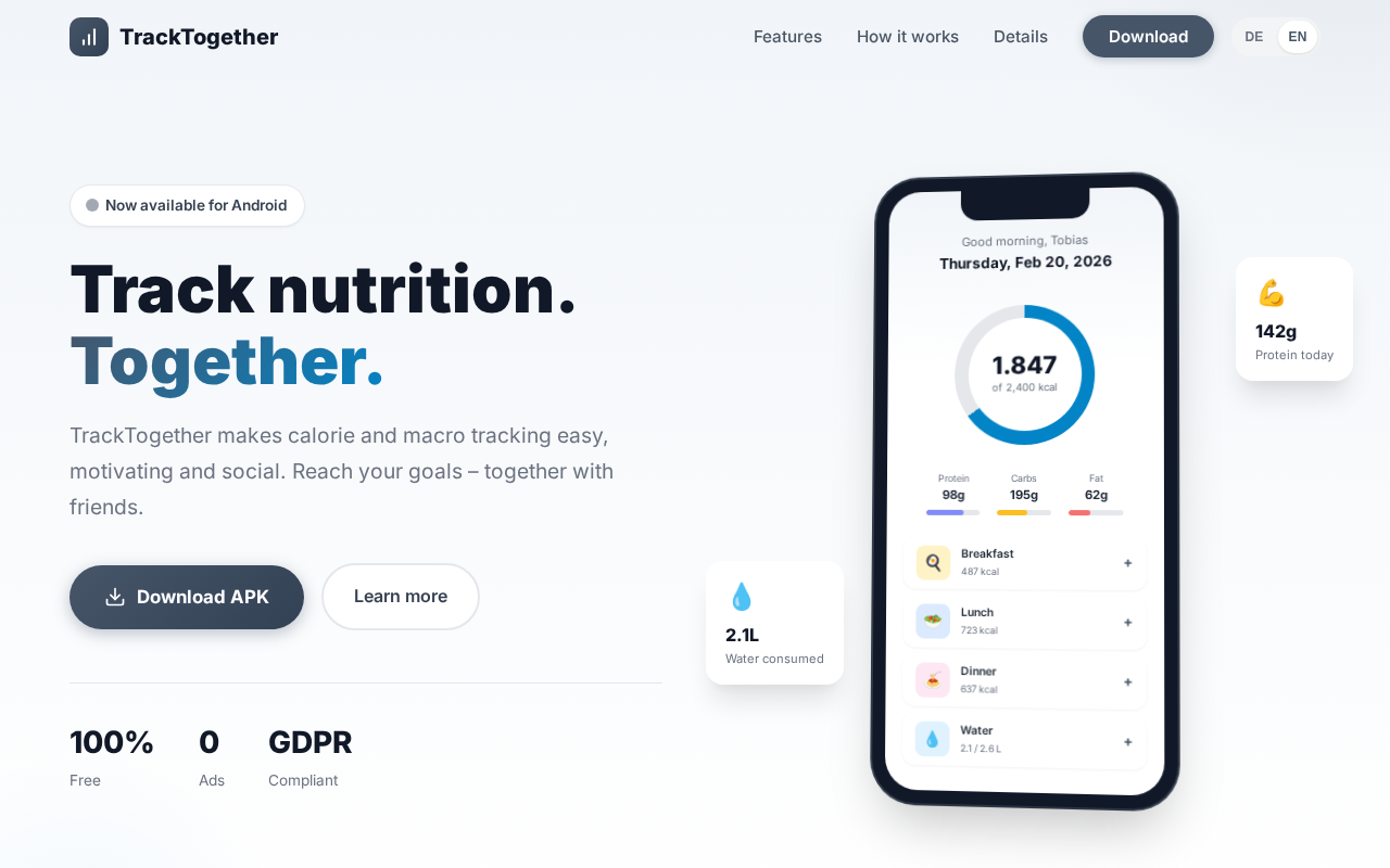 Screenshot von tracktogether.app